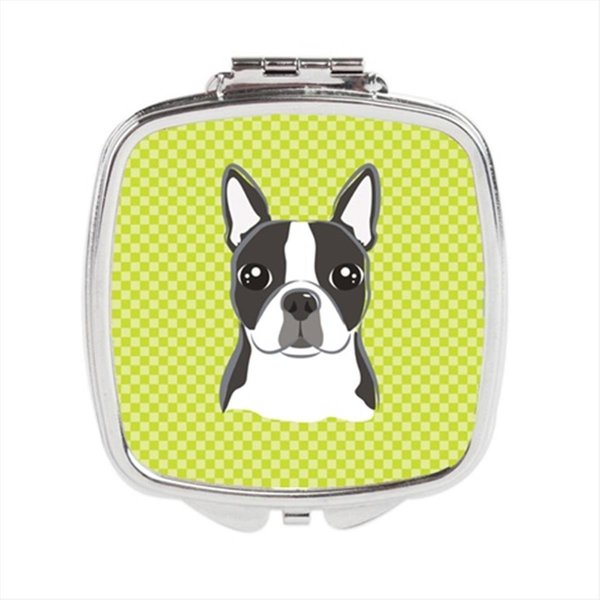 Carolines Treasures Lime Checkered Boston Terrier Compact Mirror BB1139SCM